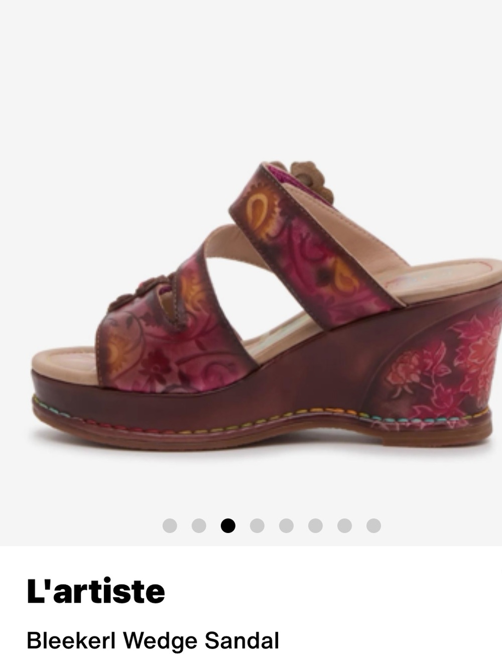 L'ATISTE Multicolor Floral Leather Wedge Sandal WORN ONCE - Picture 3 of 10